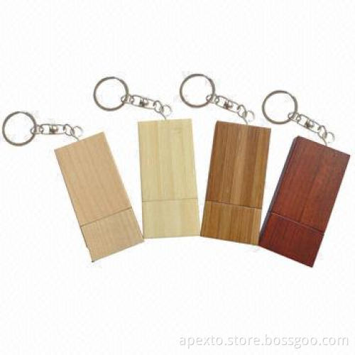 Promotional Wood Material USB Flash Drives with Keychain, 512MB, 1, 2, 4, 8, 16 and 32GB Capacity